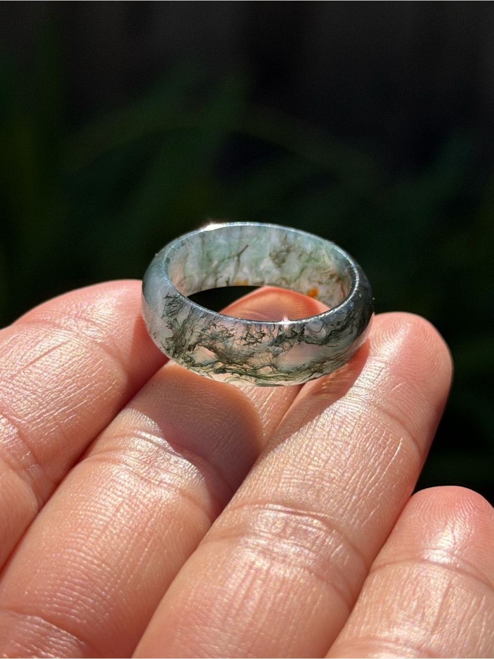 Moss Agate Band Ring in Translucent Green - Women Jewelry Palo